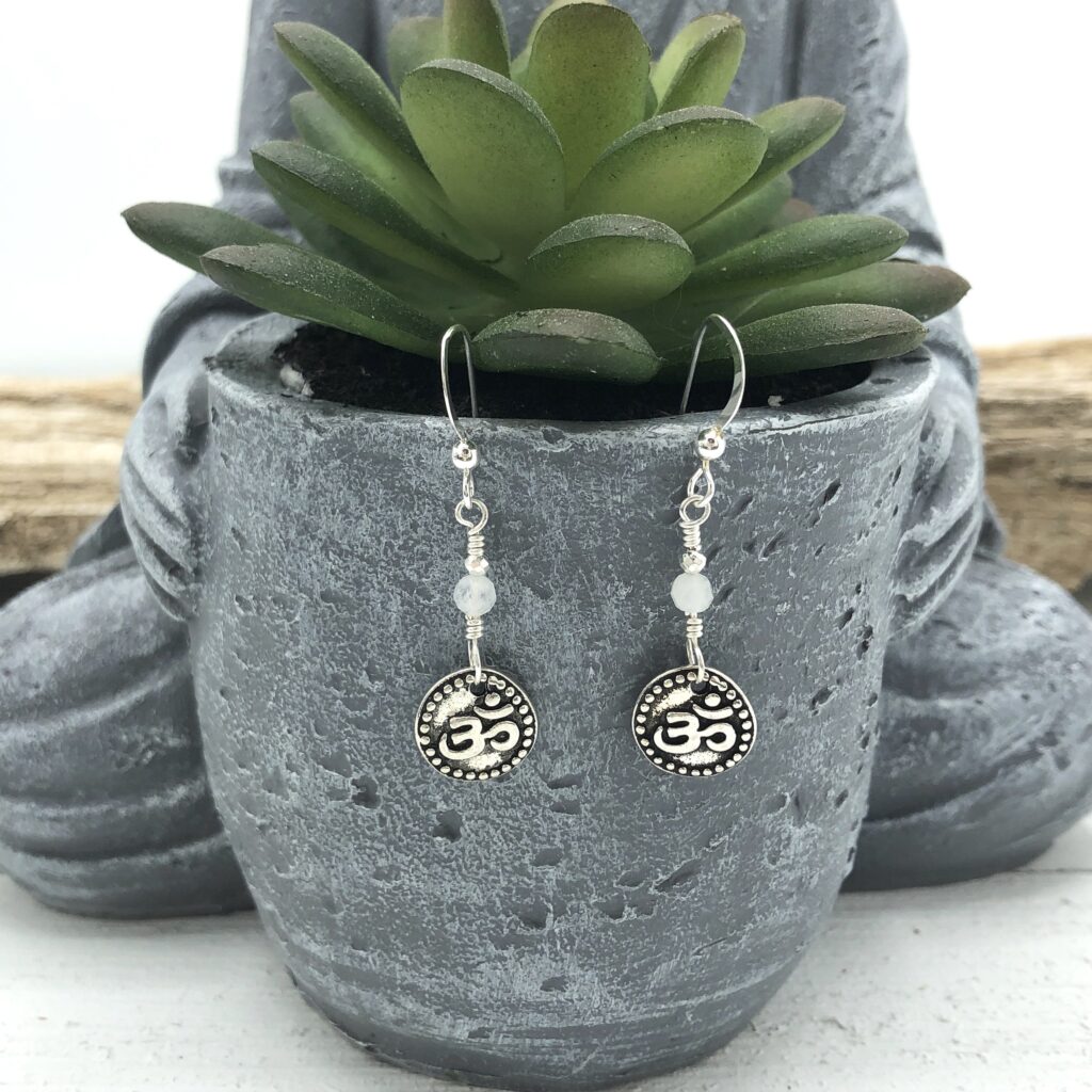 Ohm Earrings - Moonstone & Pyrite with Sterling Silver Ear Wires