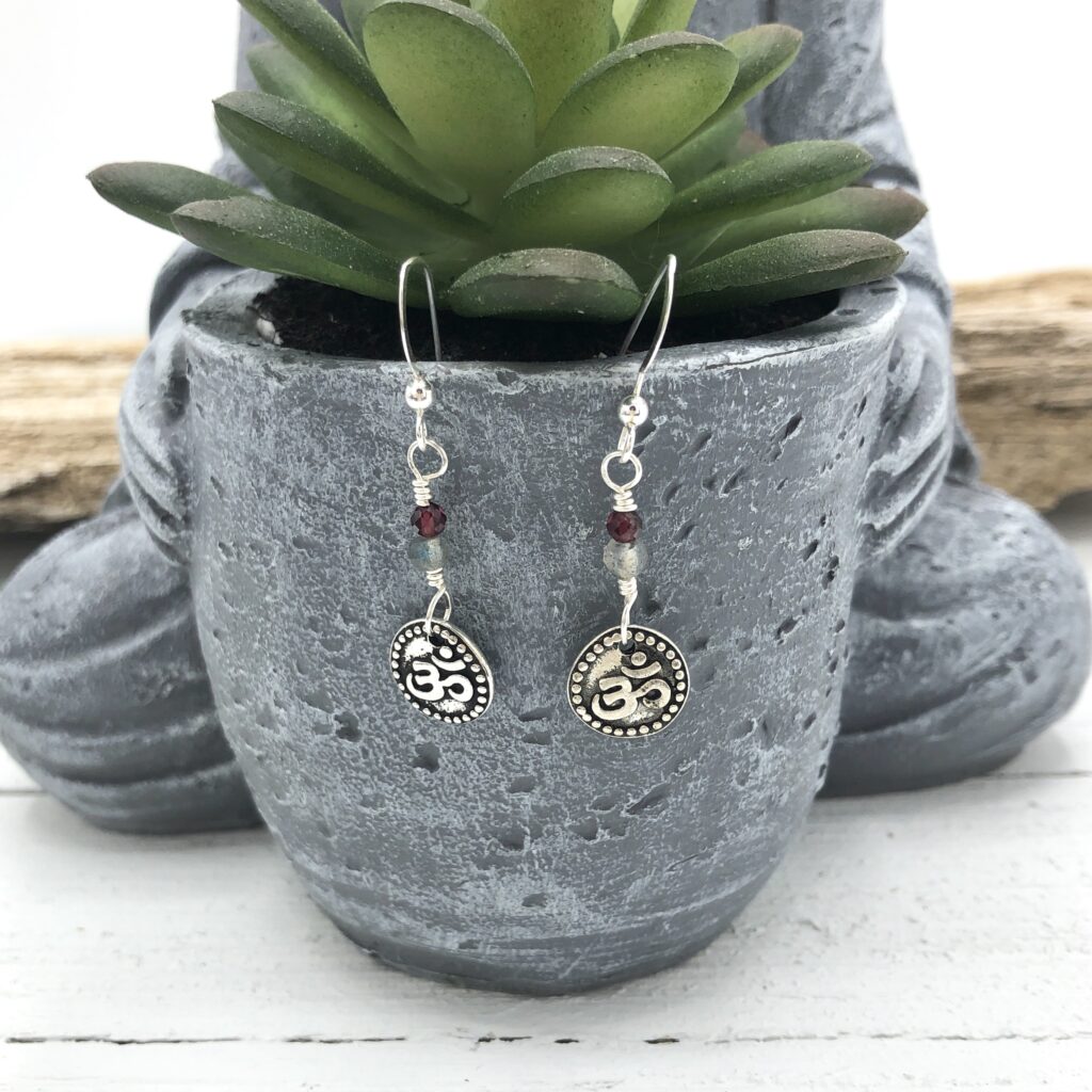 Ohm Earrings - Labradorite & Garnet with Sterling Silver Ear Wires